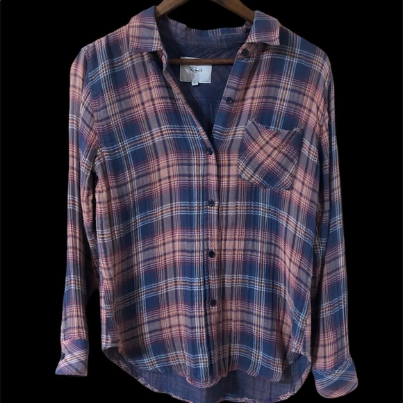SOLD Rails women’s flannel plaid shirt multi blue - Picture 2 of 4